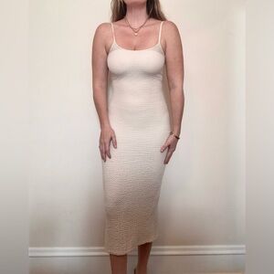 Off White Textured Midi Dress
